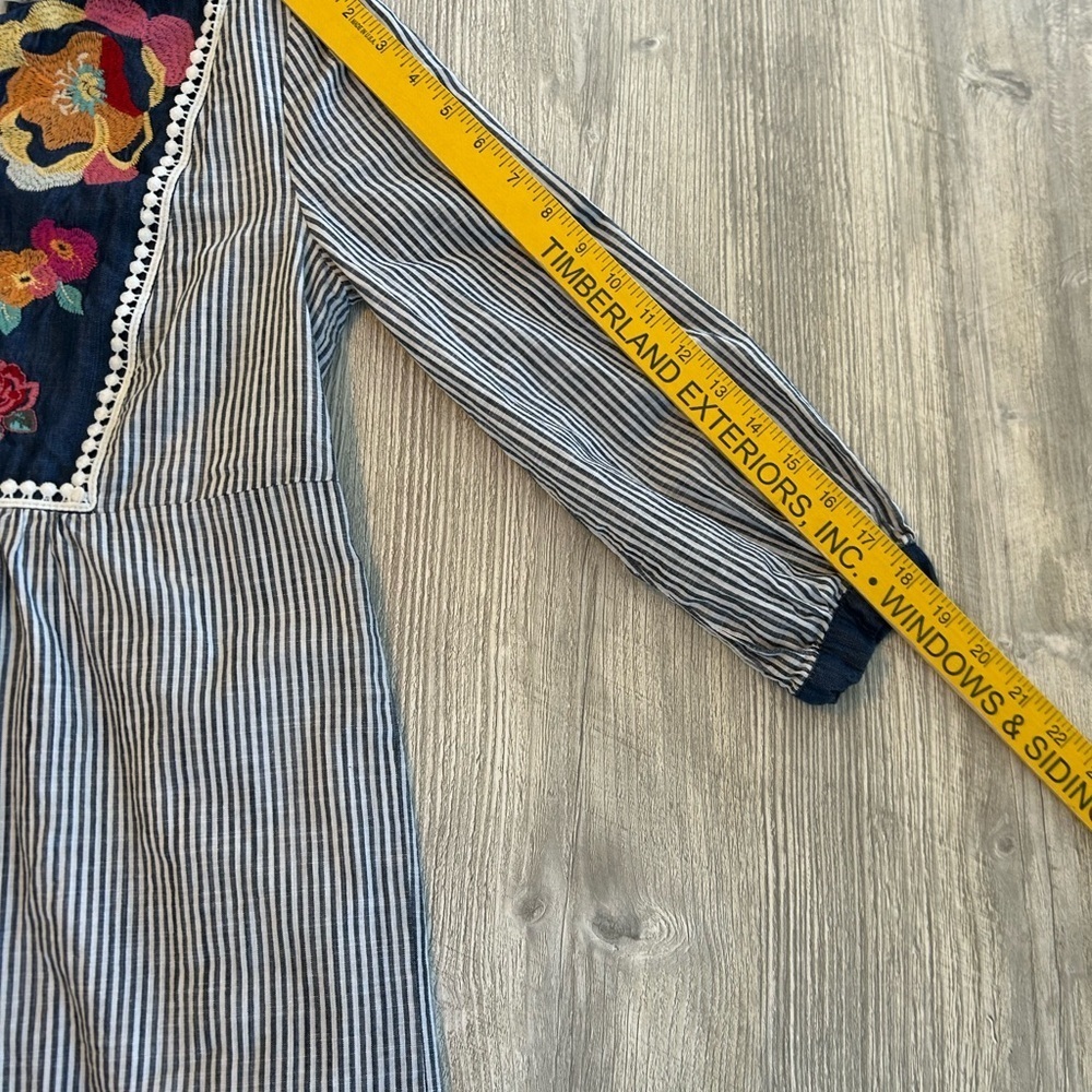 Angel Heart Vibrant Floral Embroidered Striped Lined Tunic or Dress Medium Boho. - Picture 15 of 15